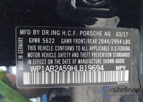 2017 Porsche Macan S z USA, uszkodzony, nr VIN WP1AB2A59HLB19694